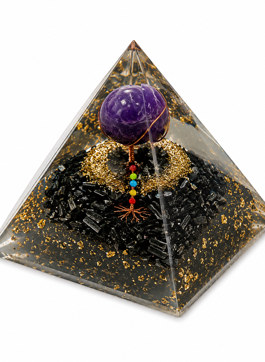 Black Tourmaline with Amethyst Ball