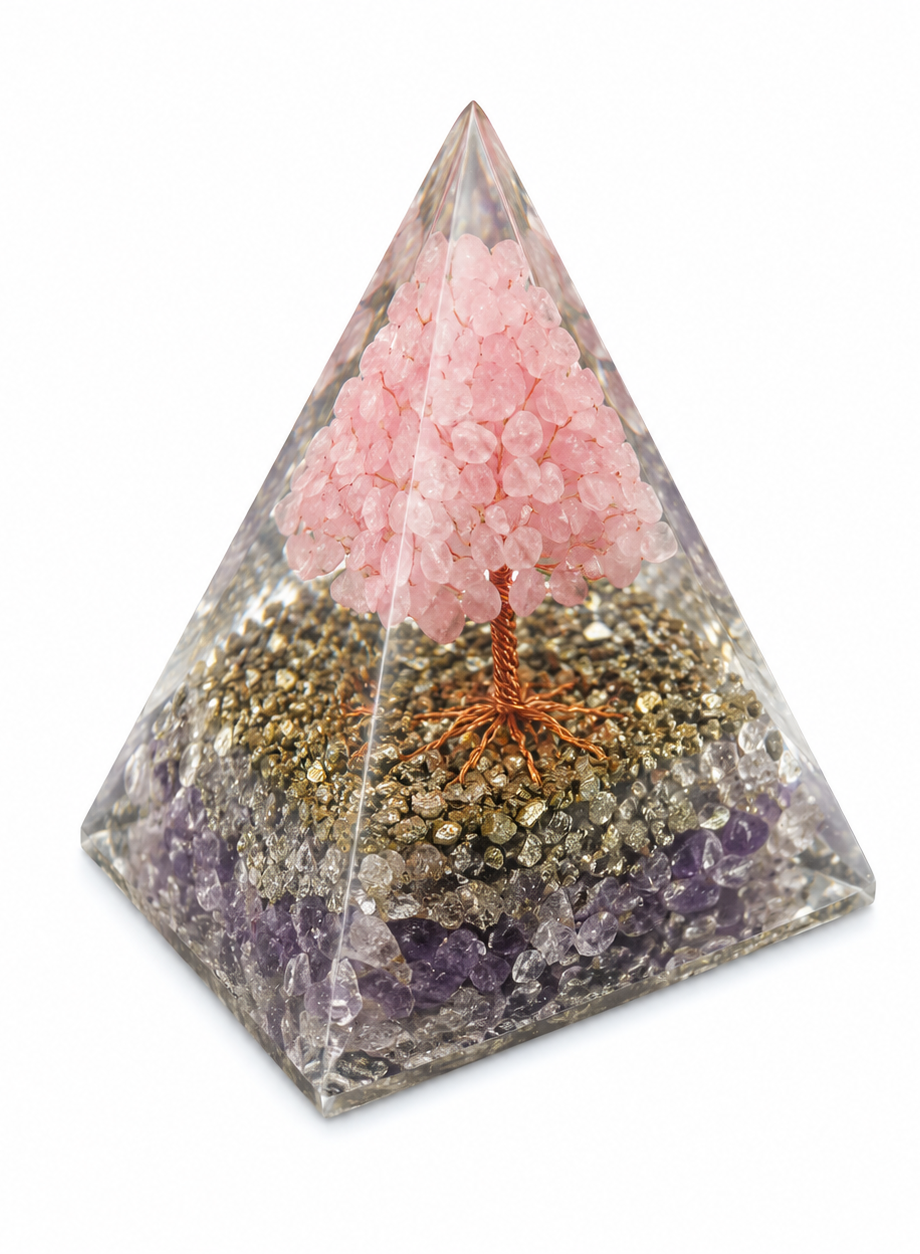 Pyrite Chips with Rose Quartz Tree