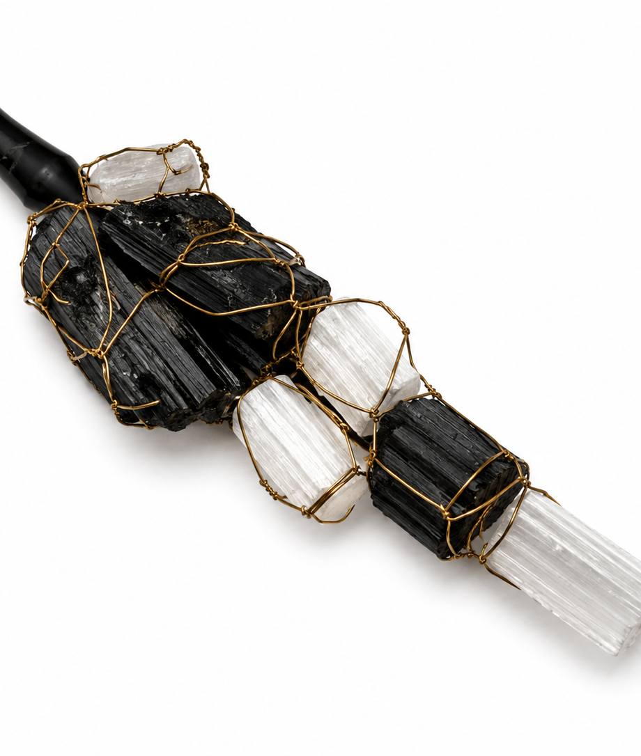 Black Tourmaline & Selenite Crystal Hanger